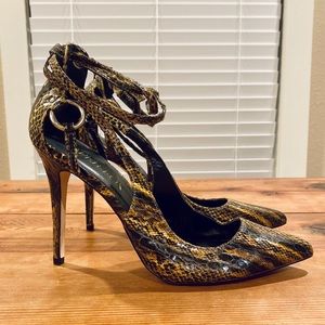 Paper Fox Carter Snakeskin Print Pointed Toe Heels